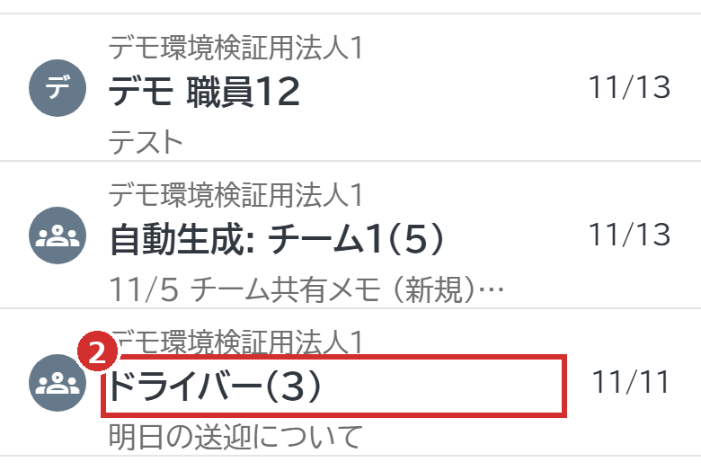 メッセージのルームの一覧