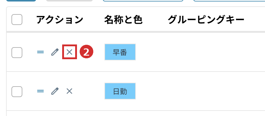 「勤務タイプ」タブの「×」のアイコン