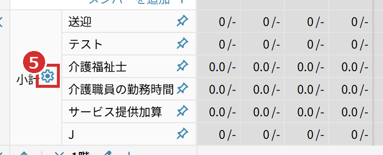 「小計」の文字の右にある歯車のアイコン